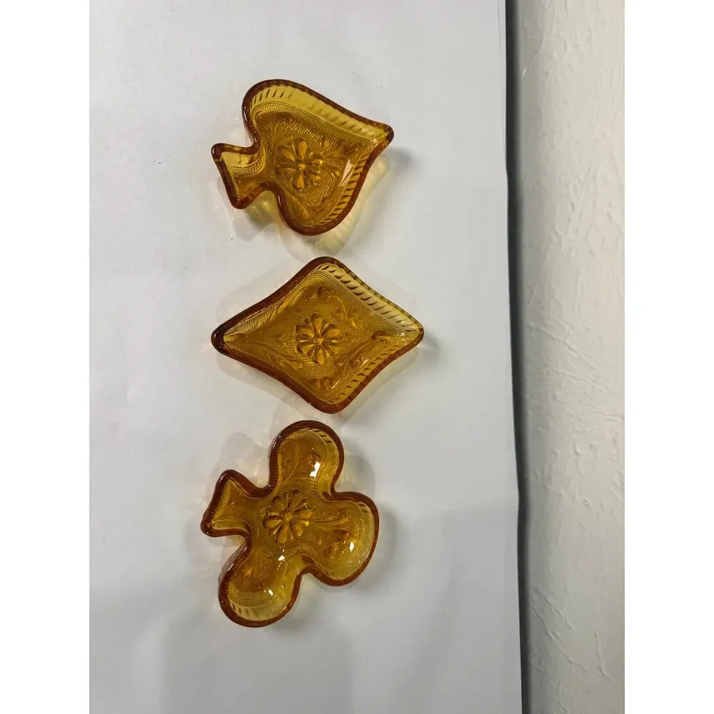 Vintage Indiana Amber Glass Card Suits Small Dishes